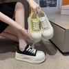 Platform canvas shoes new summer ugly cute height small size low top board shoes black sneakers