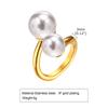 Chic Gold Color Simulated Pearl Ring, Dainty Opening Adjustable Size Stainless Steel Finger Band Rings