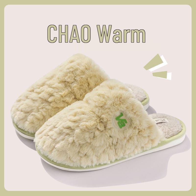 Cotton Non-Slip Slippers for Women and Men: Indoor, Warm, Furry, Suitable for Spring, Autumn, and Winter.
