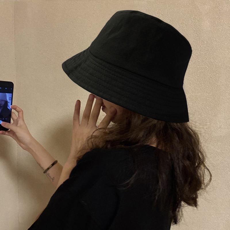 RICYGVM Solid Color Bucket Hat Cotton Wide Brim Fisherman Cap Men Women Outdoor Sunscreen Visor Foldable Fashion Basic Basin Cap