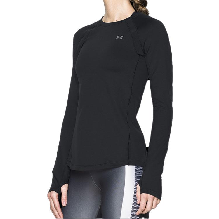 Under Armour Solid Logo Print Crew Neck Pullover Sports Casual Long Sleeve T-Shirt Women Tops Black 1281244-001
