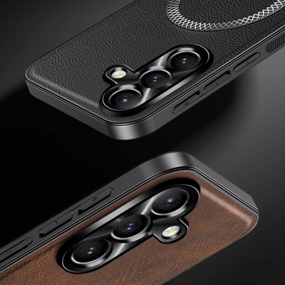 For Samsung Galaxy S24+ Case Compatible with MagSafe PU TPU PC Phone Back Cover with Metal Lens Frame