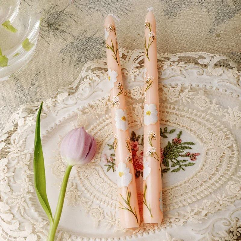 2PCS/Box Printed Long Candle European-Style Romantic Candlelight Dinner Wedding Festival Marriage Decoration Smokeless Candle