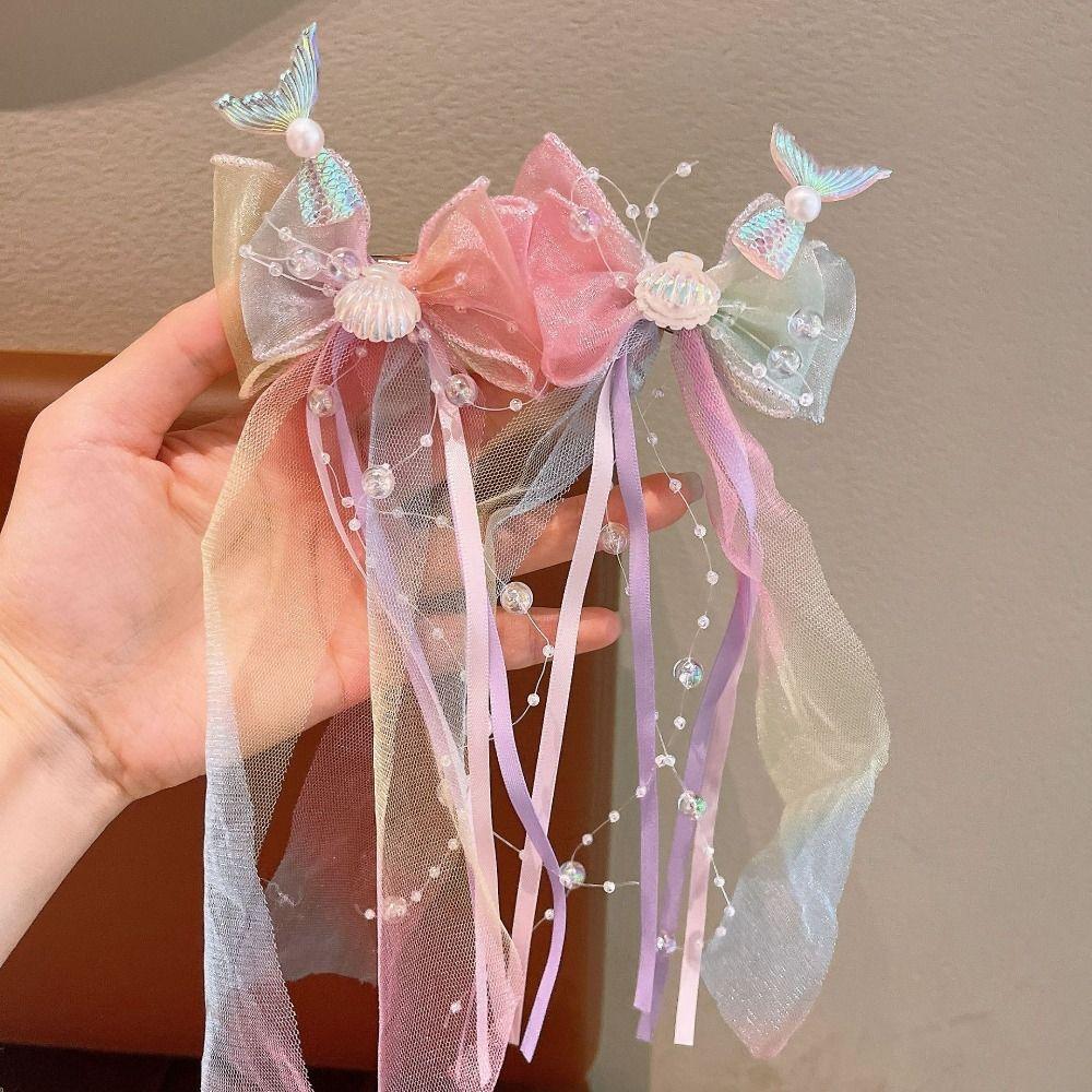 Mermaid Bow Hair Clips Princess Barretes New Ribbons Hairpin  for Kids