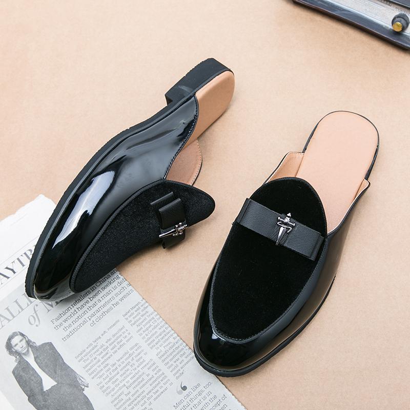 New Men's Suede Bowtie Patchwork Half Slippers Driving Shoes Male Casual Mules Moccasins Breathable Loafers Zapatos Hombre