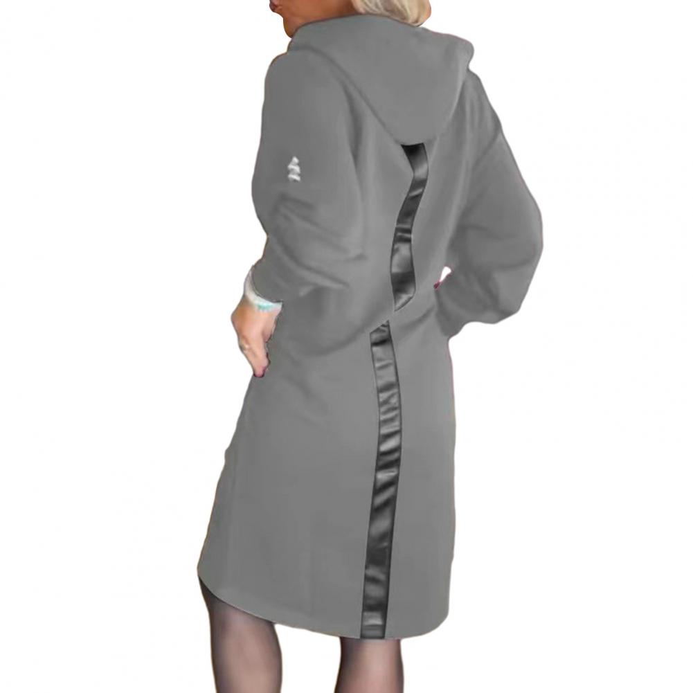 Women Dress Hooded Loose Solid Color Long Sleeve Pullover Knee Length Thick Warm Casual Fall Spring Midi Dress