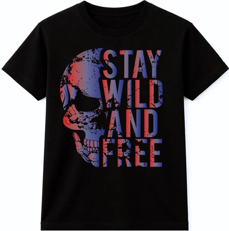 Biker Skull T Shirt Gothic Tattoo Stay Wild Free Graphic Tee XXXL