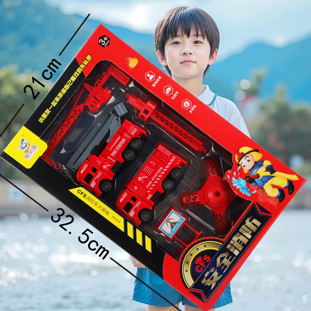Free Shipping Pull-Back Construction & Firefighting Vehicle Toy Set for Boys - Ideal Gifts for Kindergarten Students