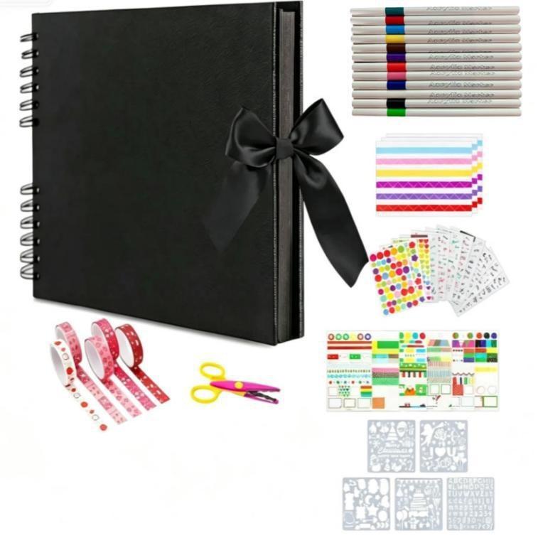 Creative Photo Album and Scrapbook Set with Bows, Doodles, and Souvenir Pages