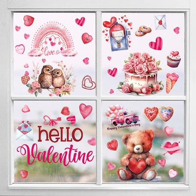Valentine's Day Love Bear Showcase Glass Door Inspect Window Stickers Decoration Creative Love