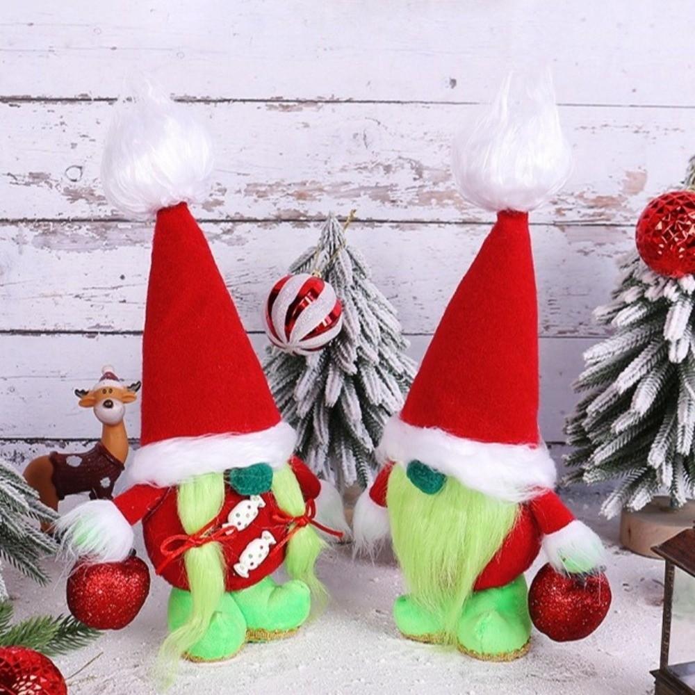 Christmas Decorations Dwarf Elf Doll Padding Cotton GreenHaired Plush Doll Festival