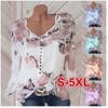 2023 Autumn New Ebay Popular Long-sleeved Printed Shirt V-neck Button-up Top Chiffon Shirt