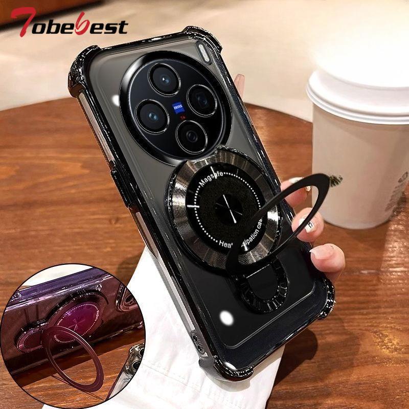 

Противоударный чехол с магнитным держателем с гальваническим покрытием для Vivo X300 Pro, силиконовая накладка vivo X300 чёрный