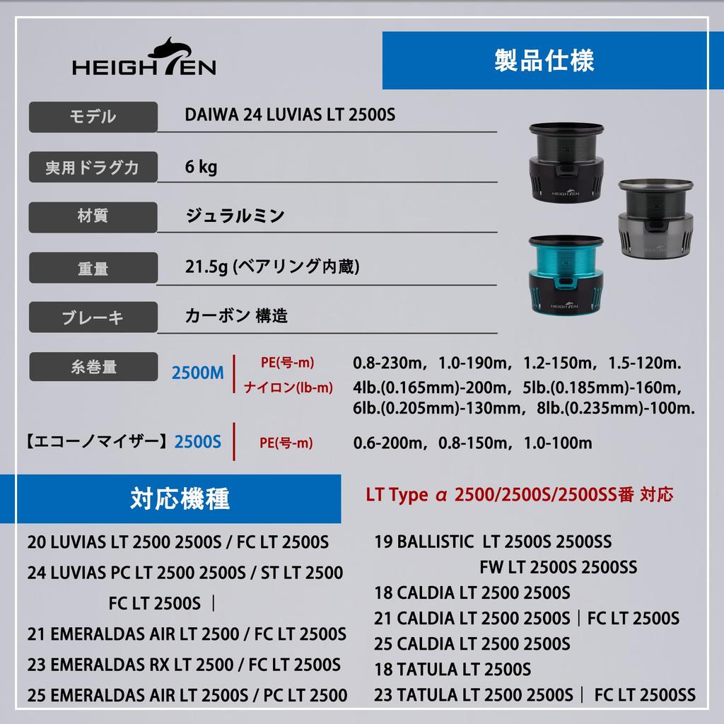 HEIGHTEN Replacement Spool for Daiwa LT Type 2500M Compatible with and 2500SS Reels 25 25 24 and 23 Black Reel, 2500, 2500S, (19 BALLISTIC, 18, 21,