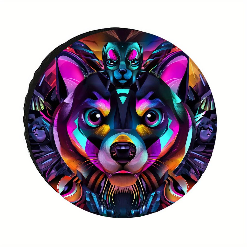 Vibrant Psychedelic Dog Shadow Tire Covers - Durable, Tear-Resistant, Fit For Most Vehicles - Easy Installation, Polyester Mater
