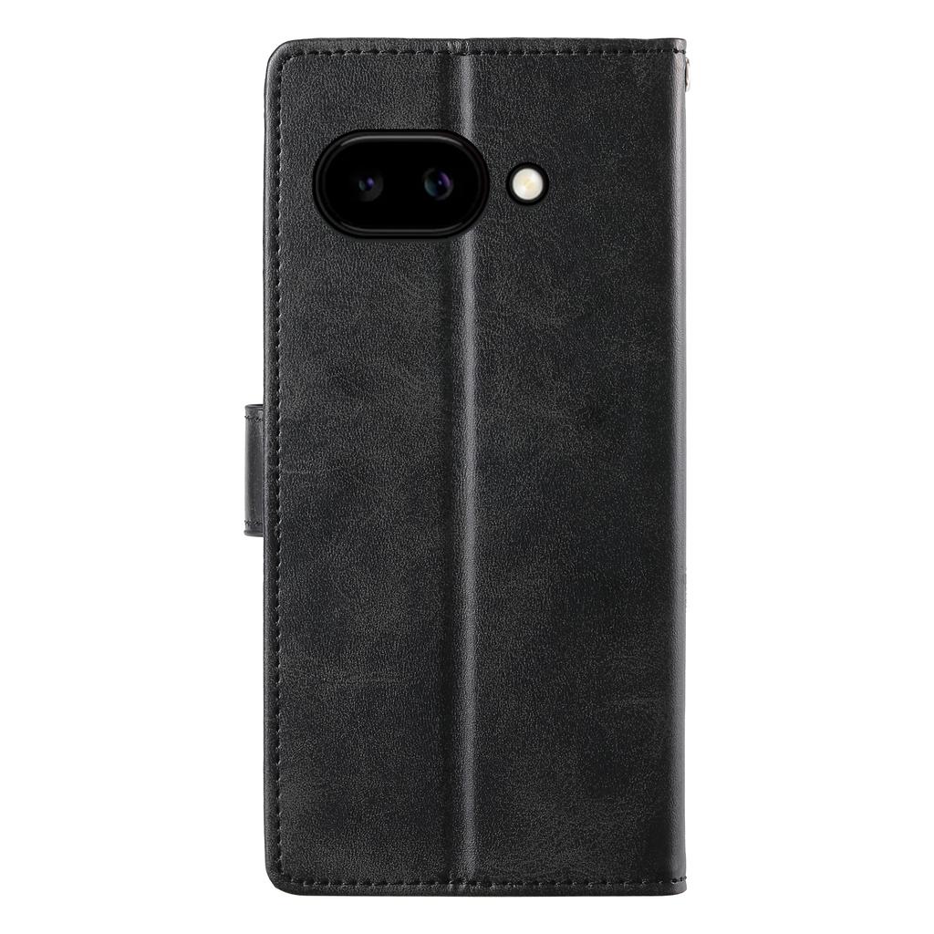 For Google Pixel 9a Case Stand Wallet Calf Texture PU Leather Flip Phone Cover with Wrist Strap