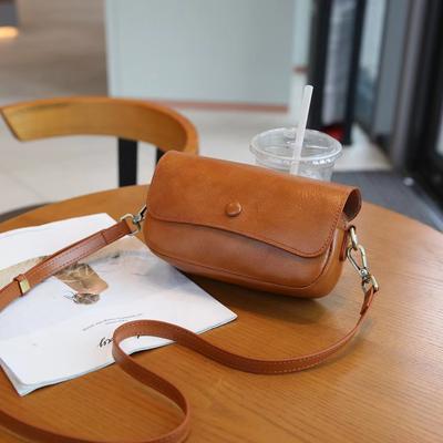 The First Layer Cowhide Small Bag for Women In Summer New Niche Retro Leather Shoulder Bag Temperament Versatile Crossbody Bag