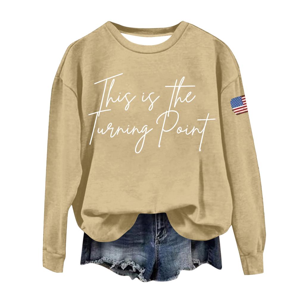 (THIS IS THE TURNING POINT) Women's Fashionable Casual Long-sleeved Printed Round Neck Sweatshirt Top