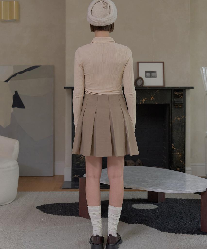 Peulleibu Wool-Like Pleated Skirt W/Inner Pants_Beige