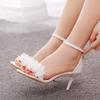 Quality Women Sandals Female Rhinestone PU 7CM Thin Heels Buckle Strap Bridal Wedding Shoes Women's Shoes Dress White Fashion