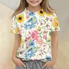 Girls Floral Print Short Sleeve T Shirt Casual Loose Fit Crew Neck Top Lightweight Comfortable Summer Tee for Kids