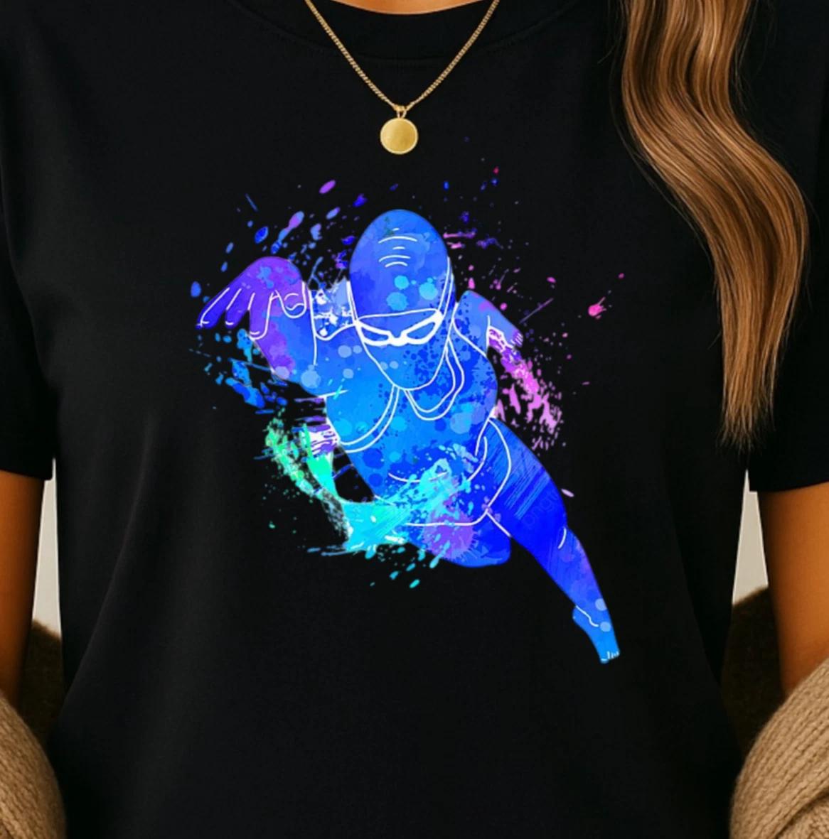 Watercolor Swimmer T-shirt | Sport Splash Design, Vibrant Swim Tee, Swim Team M