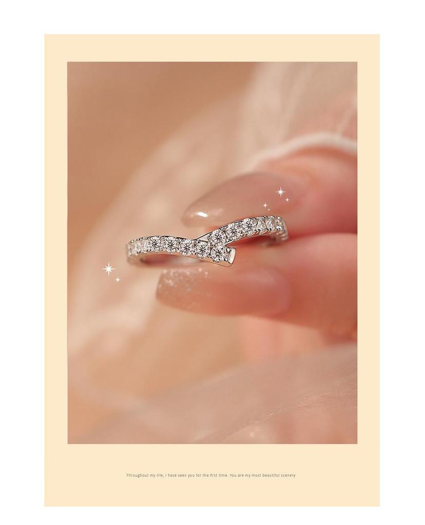 S925 Sterling Silver Asymmetrical Crossover Moissanite Ring for Women – Minimalist Stacking Style