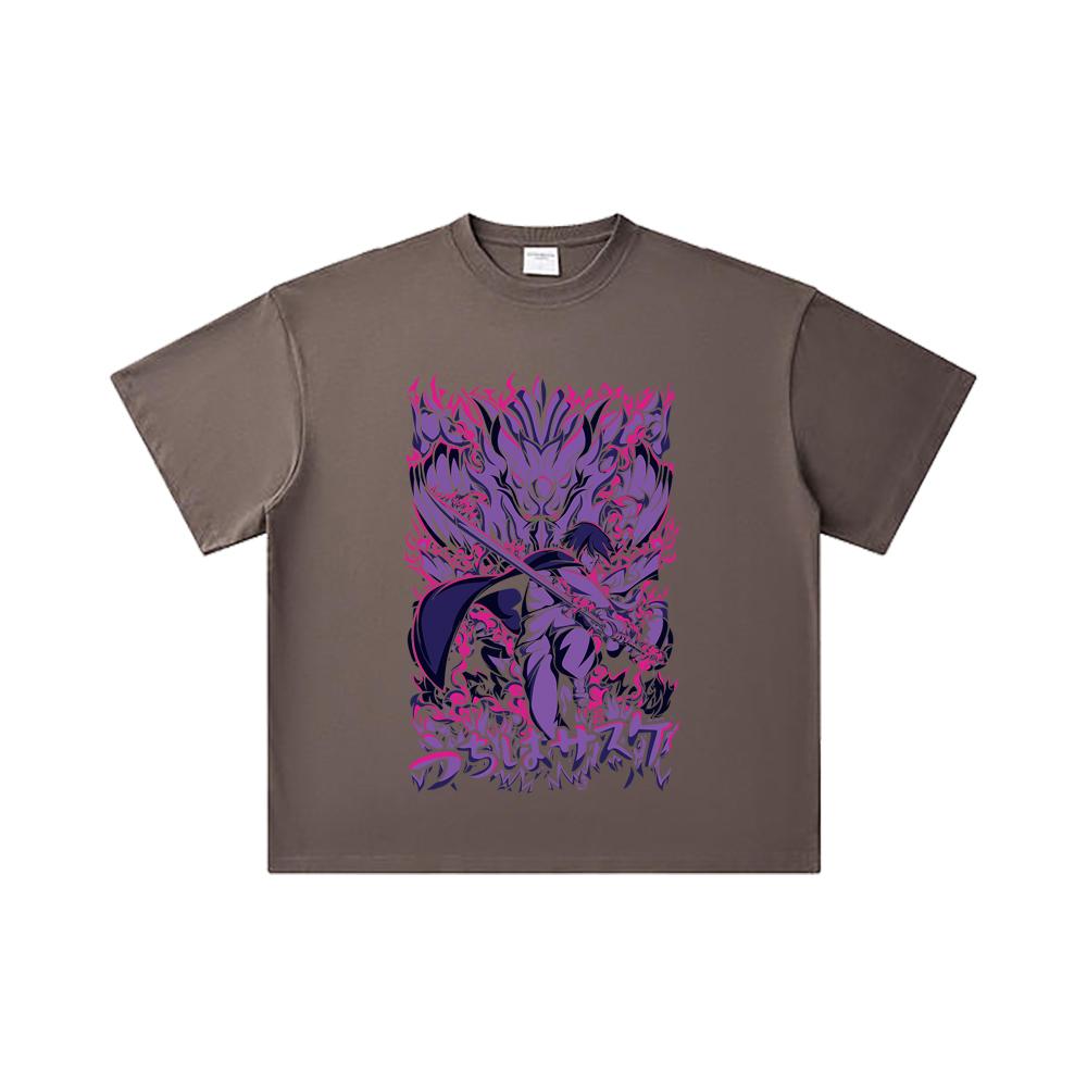 260 GSM Double Yarn 32 Count 100% Cotton Naruto V16 Sasuke Print Unisex Heavy Cotton T Shirt