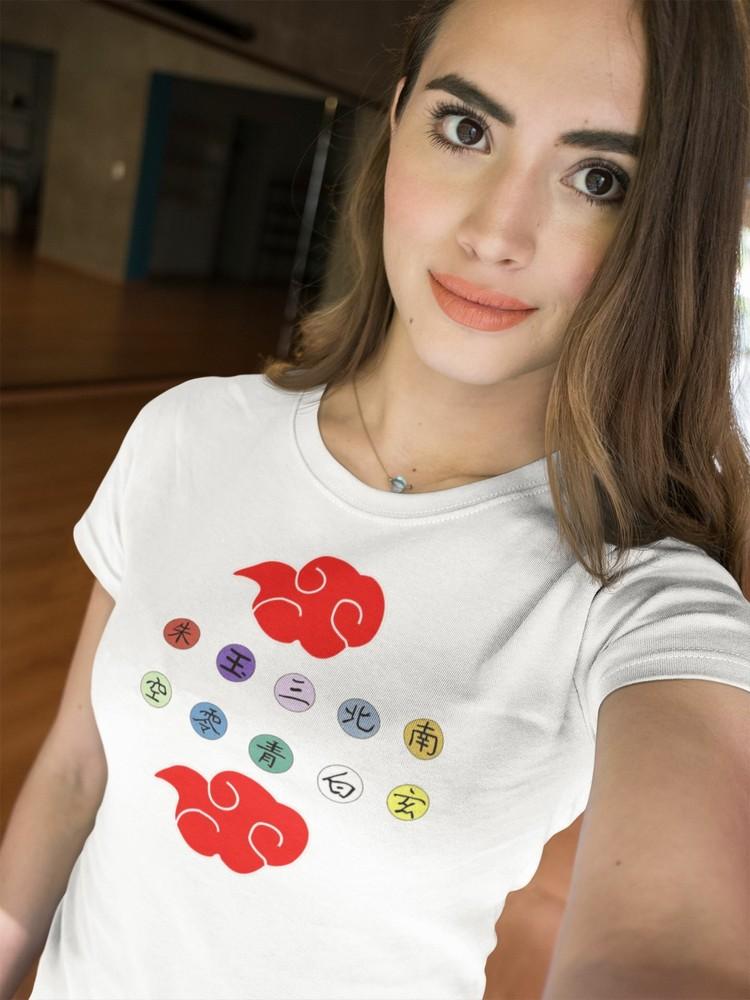 Naruto Akatsuki Shirt Logo Red Clouds & Ring Symbols Anime Organic Women's Fitted