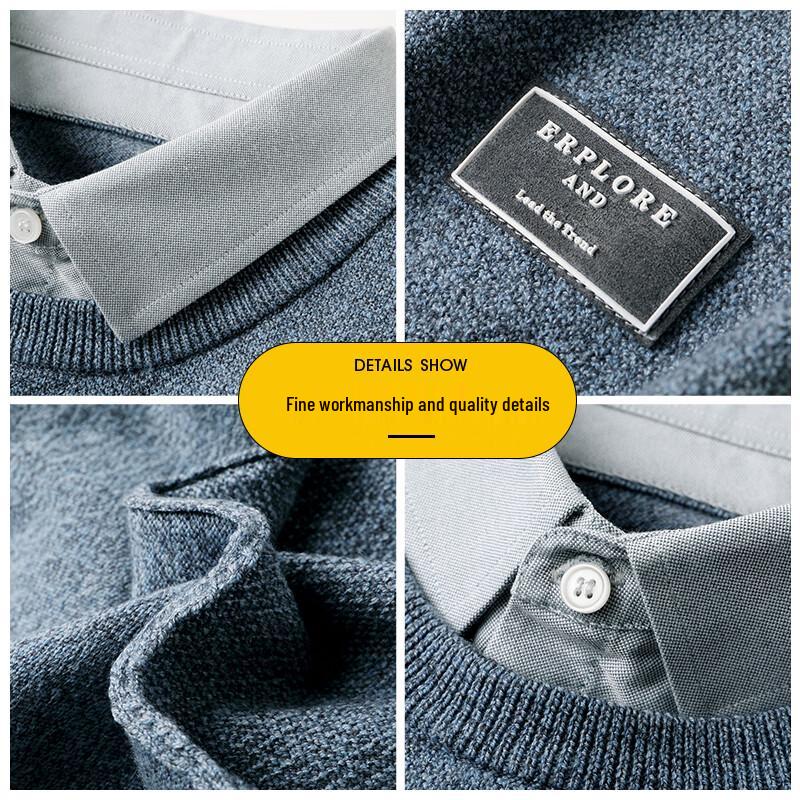 Hengyuanxiang Men's Faux Two-Piece Wool Blend Pullover