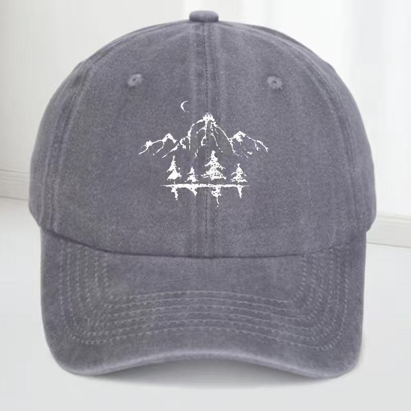 Retro washed baseball cap - Mountain Pine tree embroidery adjustable outdoor hiking hat, classic distressed design