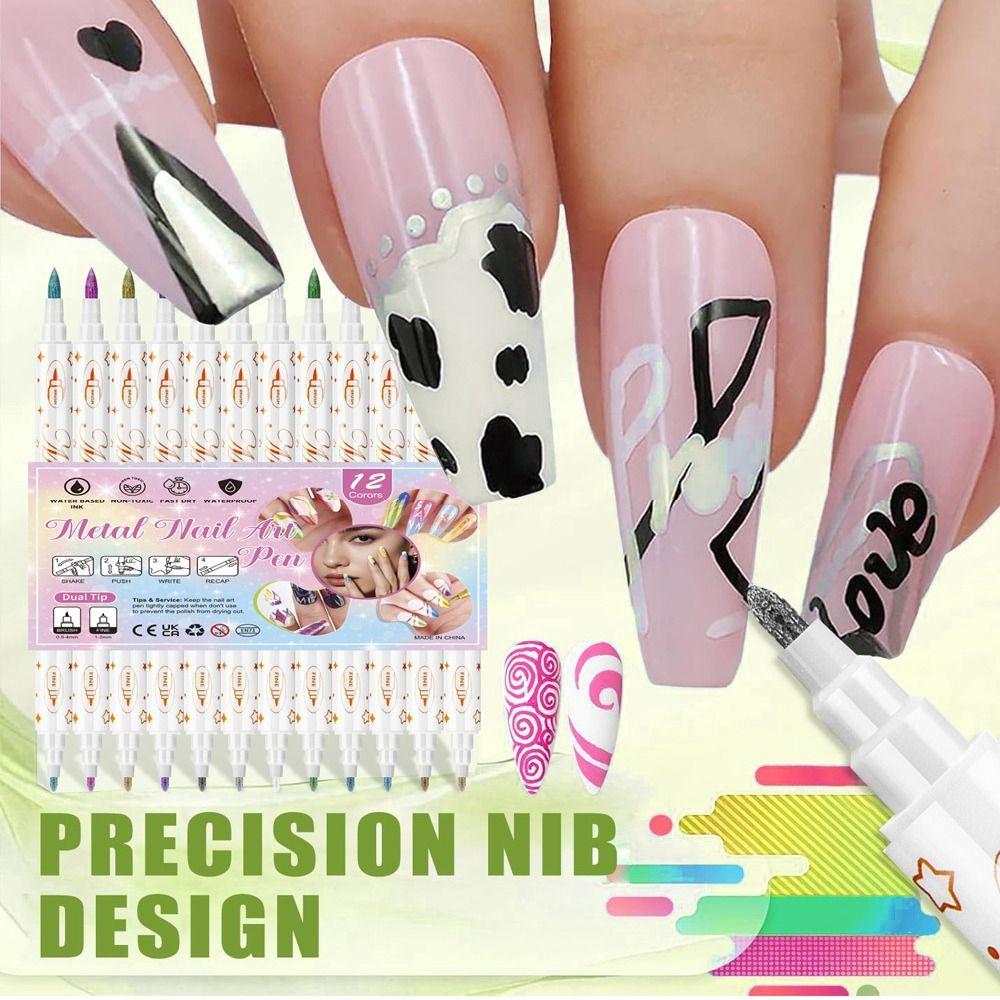 12Pcs/Set New Colorful Nail Art Graffiti Pen DIY Waterproof Drawing Pen Abstract Lines 3D Painting Liner Manicure Tool