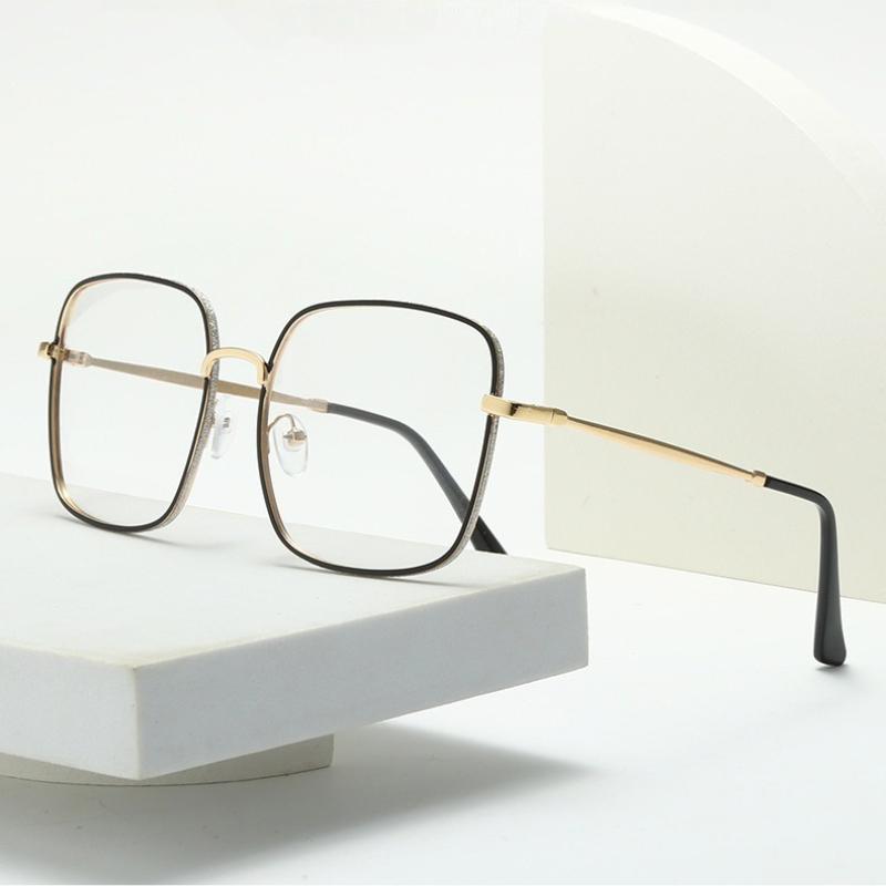 Oversize Square Plano Glasses for Women and Men Anti Blue Light Blocking Round Eyeglasses Shiny Glitter Frame Computer Eyewear