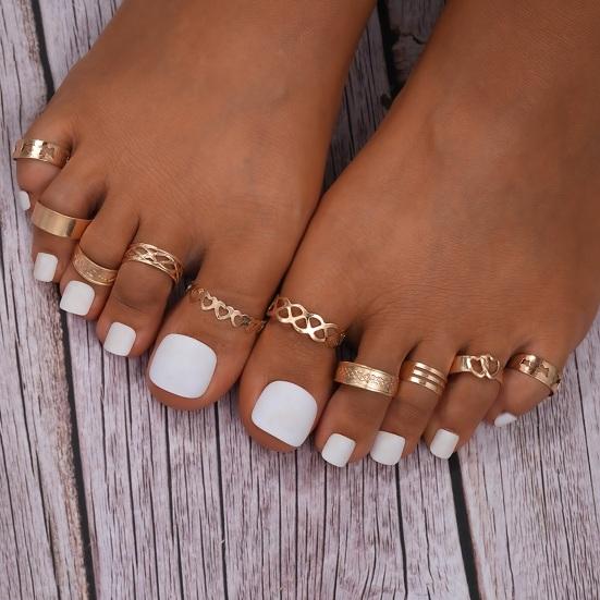 Adjustable Toe Ring Set Vintage Heart & Leaf Design Beach Vacation Foot