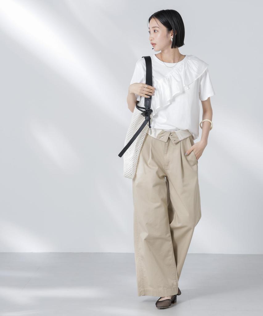 Nano Universe Asymmetrical Ruffle with Mixed Size F Women's T-Shirt Materials, White, 030, 673-5224303