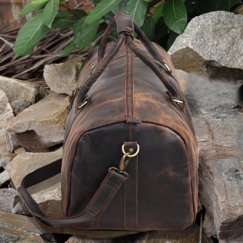 Personalized Leather Duffle Bag Full Grain Leather Weekender Travel Bag Groomsmen Gift Sports Gym Bag for Men and Women Carry on Cabin Bag