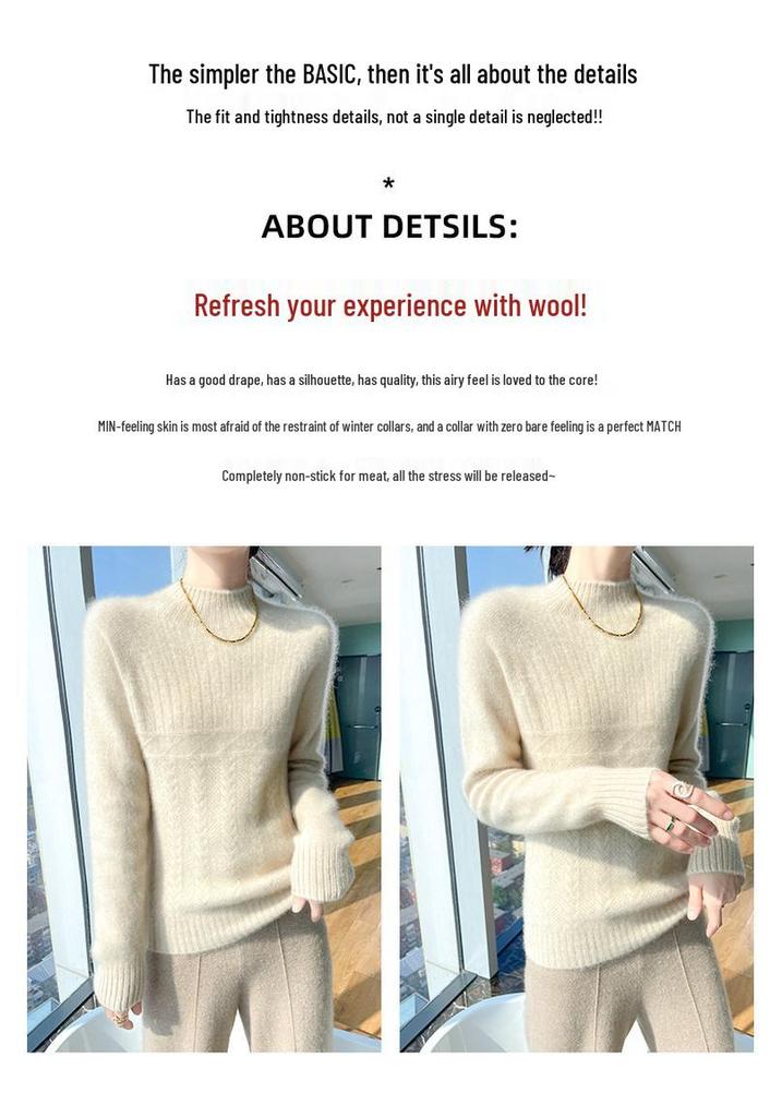 Women's 100% Pure Wool Thick High-Neck Cable Knit Sweater