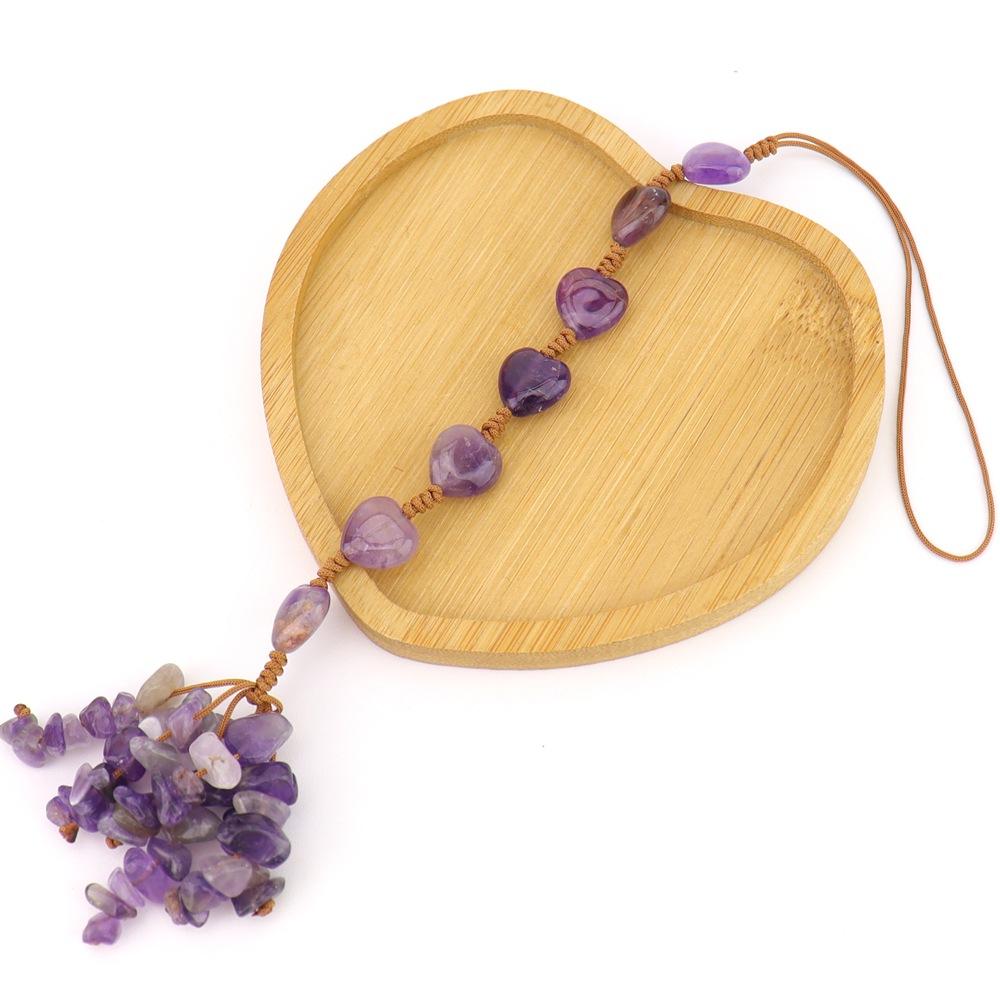 Hand-Woven Natural Stone Heart-Shaped Car Rearview Mirror Fringed Pendant Bag Pendant G81
