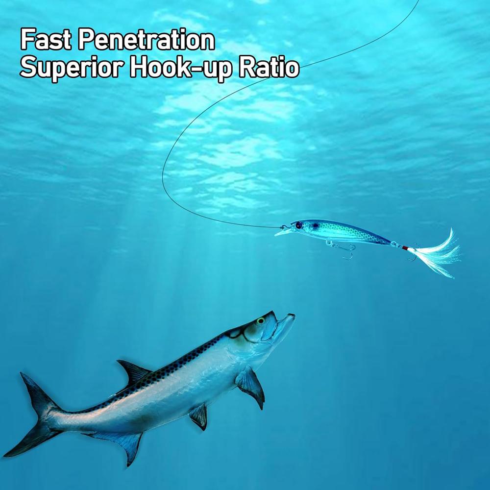 50Pcs/box Sharp Treble Fishing Hooks Set High Carbon Steel Barbed Wide Gap Round Bend Hooks for Lures/Baits Sizes 2#-14#