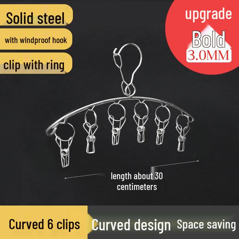 Round Windproof Clothes Drying Rack with Stainless Steel Clips and Hanging Hook