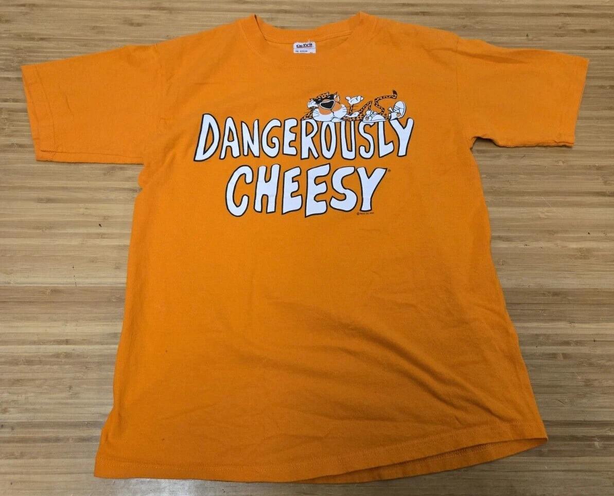 Vintage Dangerously Cheesy Cheetos Chester Promo T Shirt Y2K Orange Medium M
