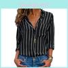 Damen Langarm Locker Bluse Lässige Oberteile mit Elegantem V-Ausschnitt Knopfleiste Design