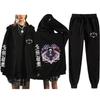 Unisex Winter Casual Sport Set With Anime Print Hooded Zip-Up Sweatshirt Jogger Pants Cotton Blend