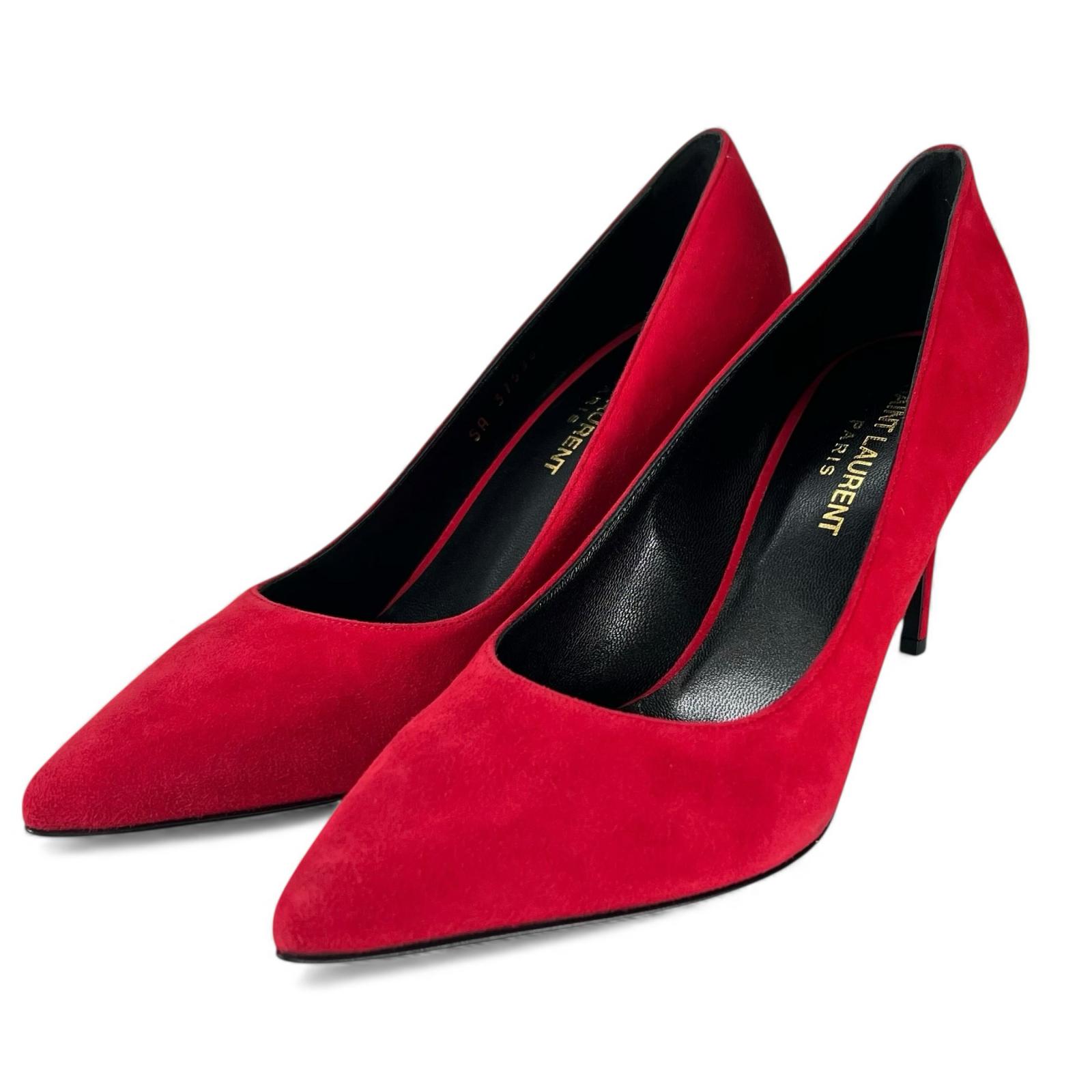 

Pristine SAINT LAURENT pumps pointed toe stiletto heels Red Suede leather 37.5 Used