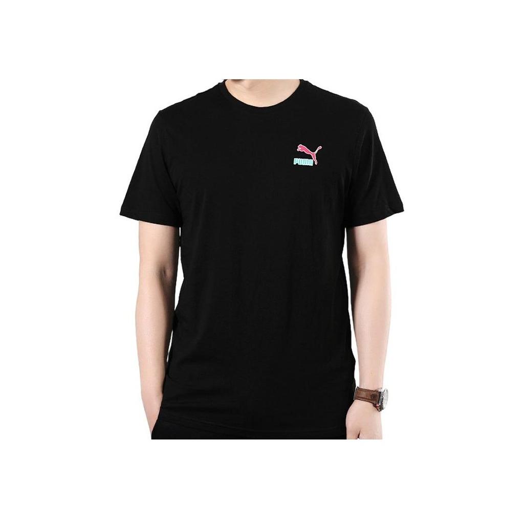 Puma Logo Print Short Sleeve T-Shirt Men Tops Black 579124-01