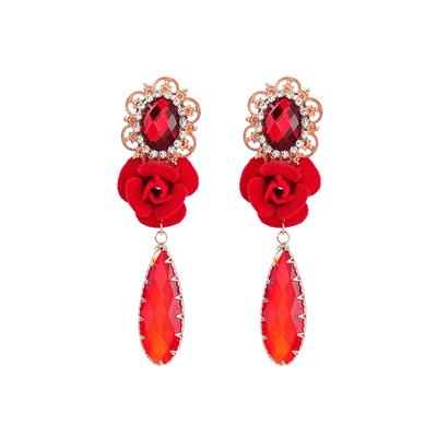 2 szt. Modne kolczyki Kolczyk kwiatowy Wiszący wisiorek ze stopu Kryształowe krople Długie Przesadna biżuteria Bankietowy prezent dla kobiety Dziewczyny