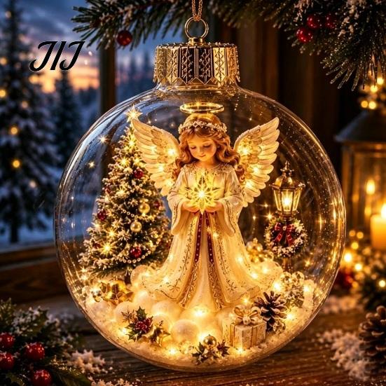 Year Round Home Accent Lighted Clear Christmas Ball Ornaments, Cute Santa Claus/Tree/Snowman/Angel Figure Inside Portable Light Decor The Xmas Hanging
