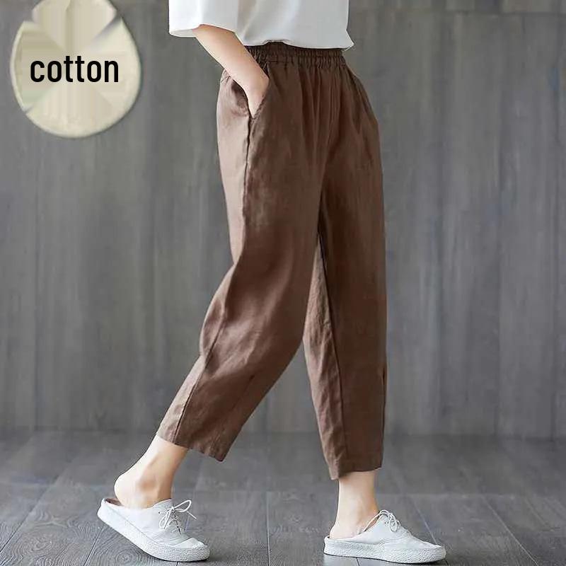 2023 Women's Cotton Linen Slimming Printed Harem Pants - Versatile, High-Quality Cropped Design