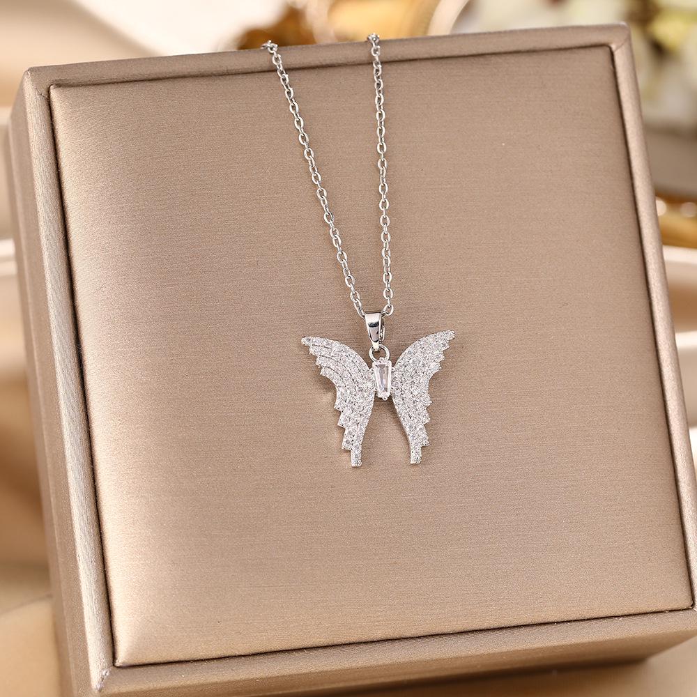 Women's Silver Titanium Steel Necklace with Micro-Inlaid Zircon - Elegant, Durable Clavicle Chain Jewelry