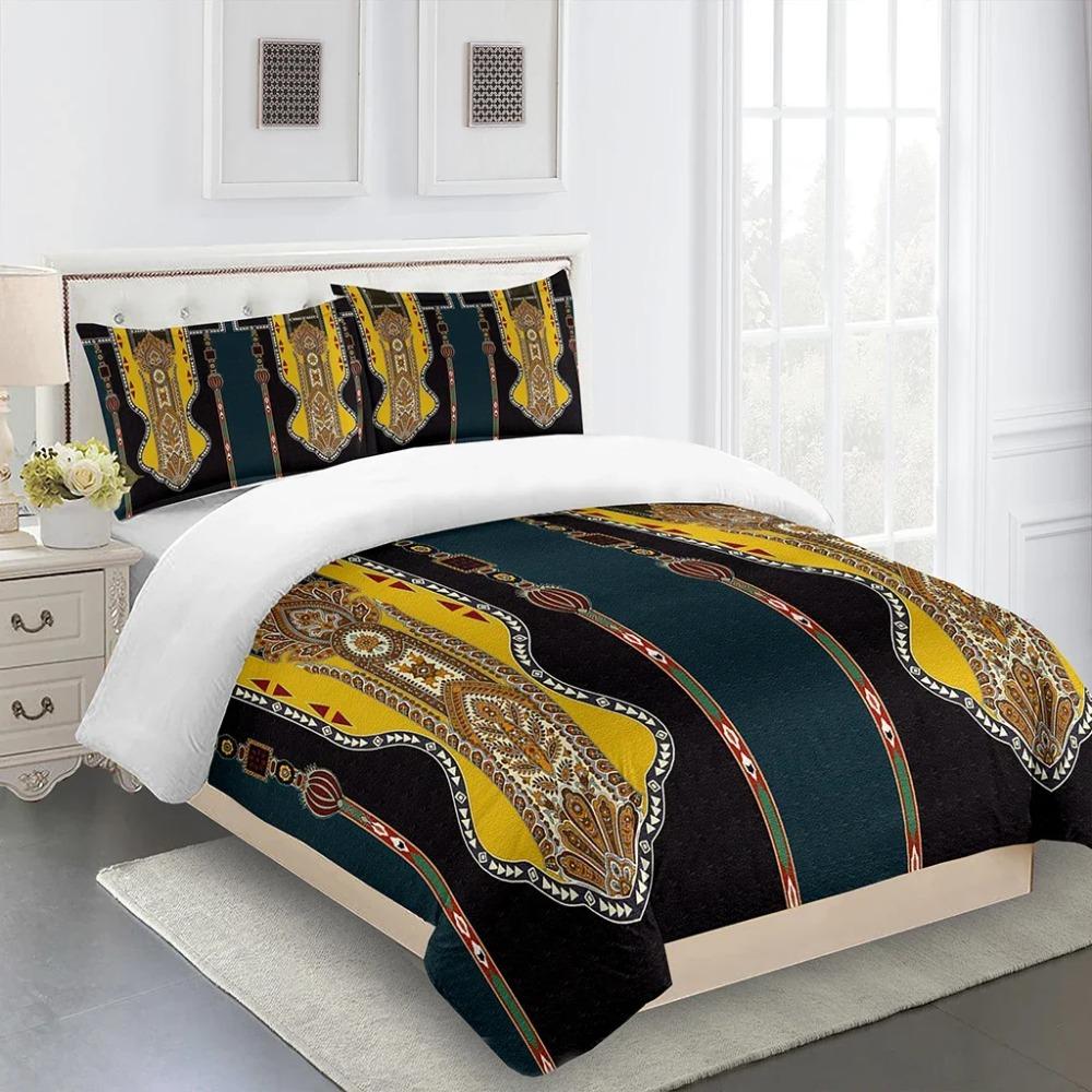 3D Deluxe Black Gold Striped Bedding Ethiopia Style Bed Three Sets Single Bed Double Bed Quilt Cover 2 Pillowcases